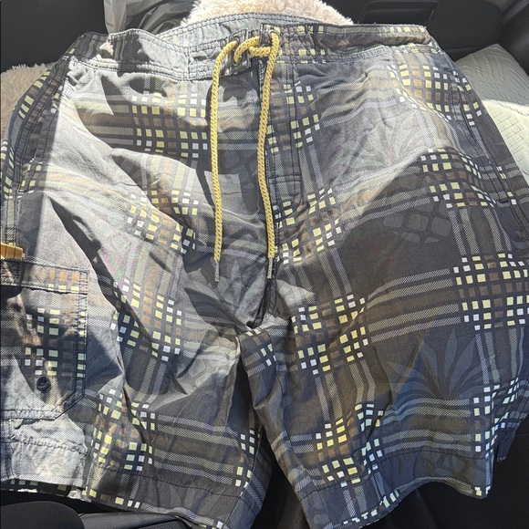 Plaid Gray and Yellow Shorts - Picture 1 of 9